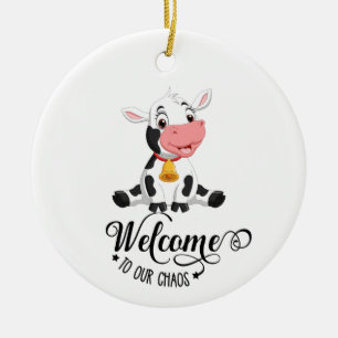 Ornamento De Cerâmica Bebê Vaca Bem-Vindo Ao Nosso Caos