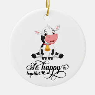 Ornamento De Cerâmica Bebê Vaca Tão Feliz Juntos