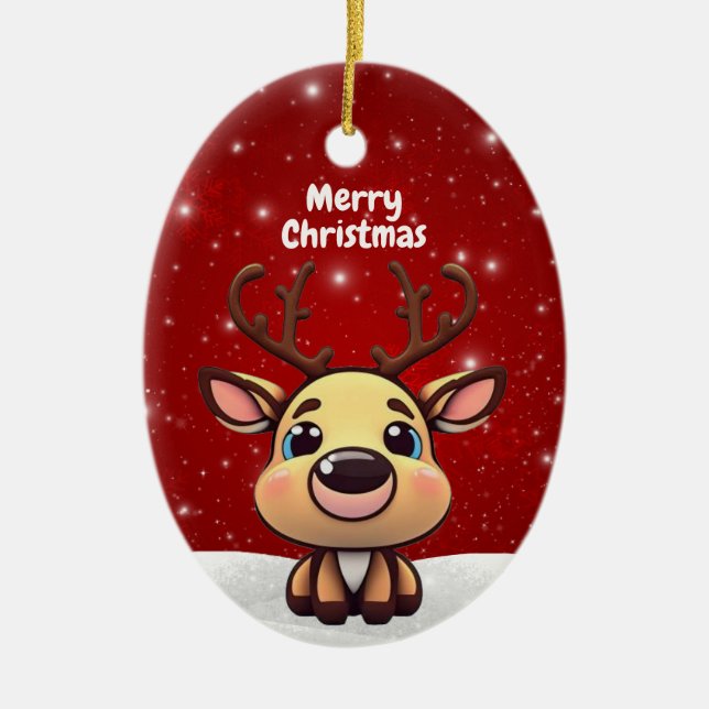 Ornamento De Cerâmica Bebê Veado, Cerva, Natal Adorável 🎄🦌 (Frente)