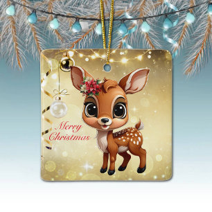 Ornamento De Cerâmica Bebê Veado, Cervo, Corça 🦌 🎄Ouro Feliz Natal