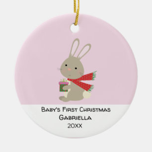 Ornamento De Cerâmica Bebês de Coelho Rosa Personalizados Primeiro Nata