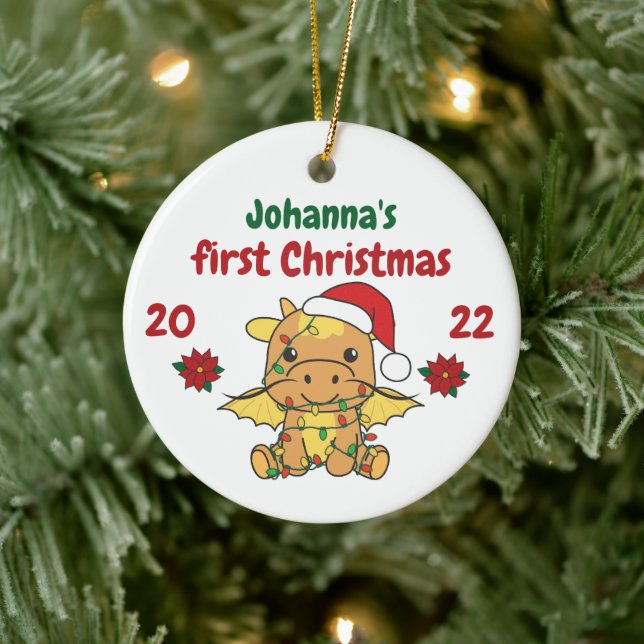 Ornamento De Cerâmica Bebês de Natal do Dragão primeiro Natal (Árvore)