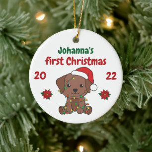 Ornamento De Cerâmica Bebês de Natal Labrador primeiro Natal