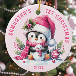 Ornamento De Cerâmica Bebês de pinguim bonitos 1 rua de Natal Personaliz