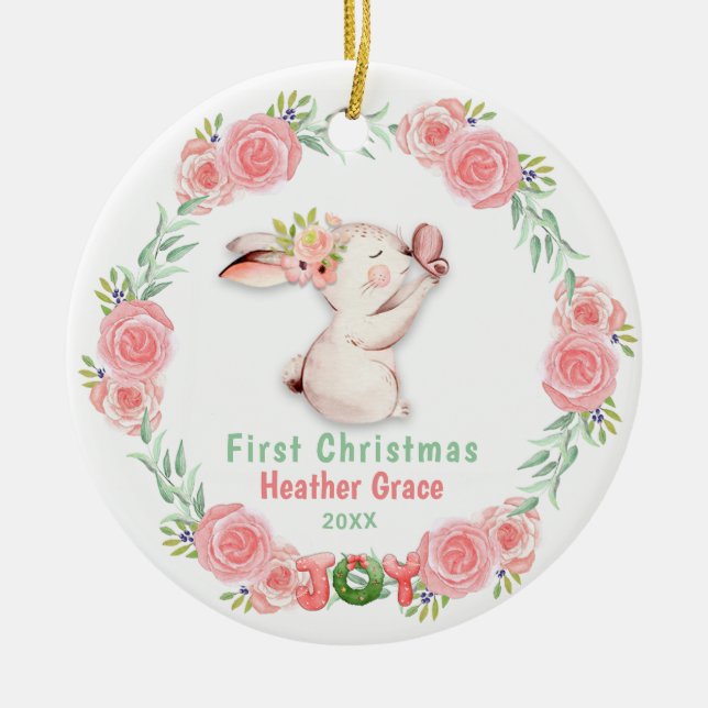 Ornamento De Cerâmica Bebês Primeira Foto de Natal Personalizada (Frente)