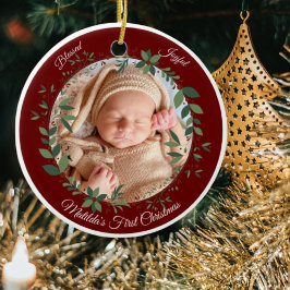 Ornamento De Cerâmica Bebês Primeira Foto de Natal Wreath Natal