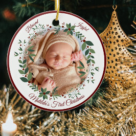 Ornamento De Cerâmica Bebês Primeira Foto de Natal Wreath Natal