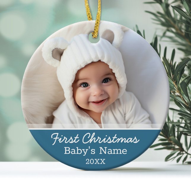 Ornamento De Cerâmica Bebês Primeiro Natal - Foto (Personalized Photo Ornament - Baby's First Christmas)