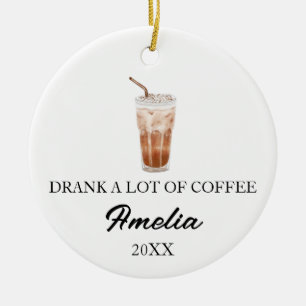 ORNAMENTO DE CERÂMICA BEBEU MUITO CAFÉ, AMANTE DE CAFÉ COM GELO