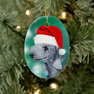 Ornamento De Cerâmica Bedlington Terrier Dog Red Santa Hat Natal
