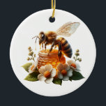 Ornamento De Cerâmica Bee My Honey | Doce Presente Romântico<br><div class="desc">Bela de mel em flores e mel. Citação romântica: "Bee my Honey." Watercolor ai art para o Dia de os namorados.</div>