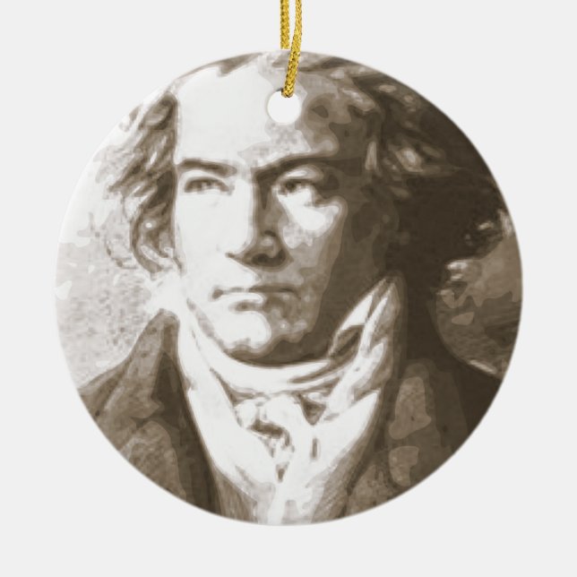 Ornamento De Cerâmica Beethoven Na Sepia (Frente)