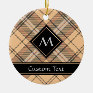 Ornamento De Cerâmica Beige e Brown Tartan