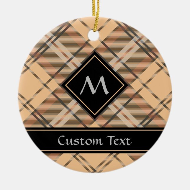 Ornamento De Cerâmica Beige e Brown Tartan (Frente)