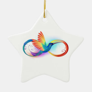 Ornamento De Cerâmica Beija-flor Arco-íris com símbolo de Infinito