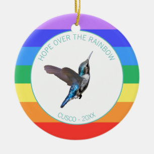 Ornamento De Cerâmica Beija-flor Azul em Cores de Arco-íris