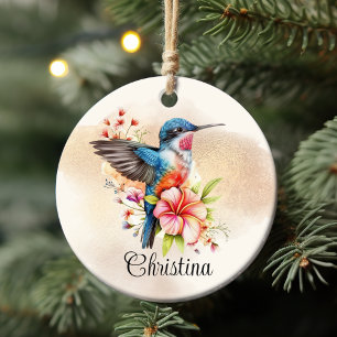 Ornamento De Cerâmica Beija-flor Elegante Personalizado em Aquarela