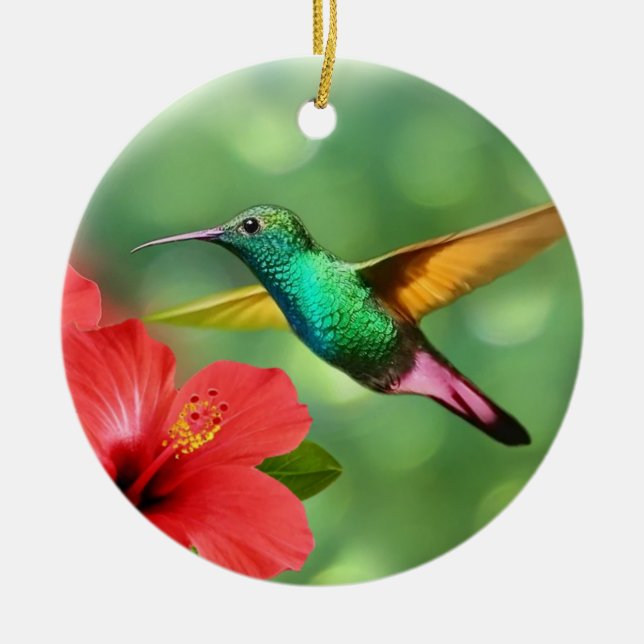 Ornamento De Cerâmica Beija-flor Fofo com Flor (Frente)