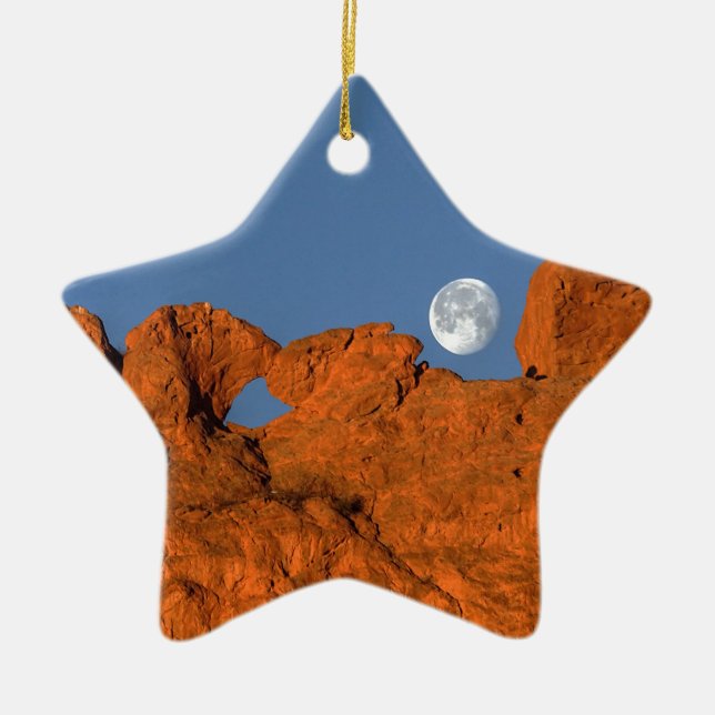 Ornamento De Cerâmica Beijar Formação de Rocha de Camelos com Lua Cheia (Frente)
