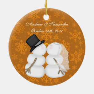 Ornamento De Cerâmica Beijar Neve Casou Nosso Primeiro Natal