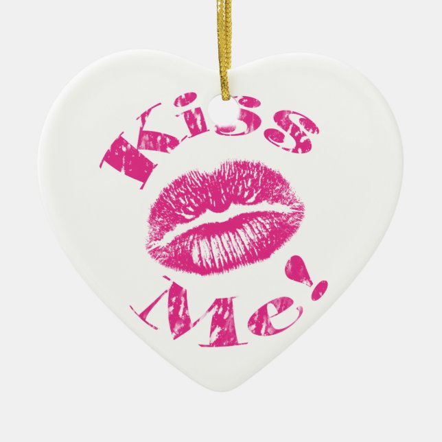 Ornamento De Cerâmica Beije-Me! Lábios rosa (Frente)