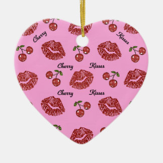 Ornamento De Cerâmica Beijos de Cereja Rockabilly RAB em Rosa