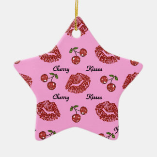 Ornamento De Cerâmica Beijos de Cereja Rockabilly RAB em Rosa