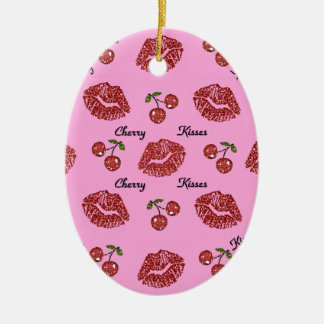Ornamento De Cerâmica Beijos de Cereja Rockabilly RAB em Rosa