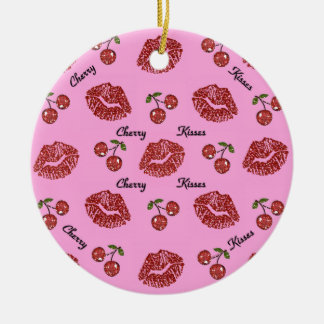 Ornamento De Cerâmica Beijos de Cereja Rockabilly RAB em Rosa