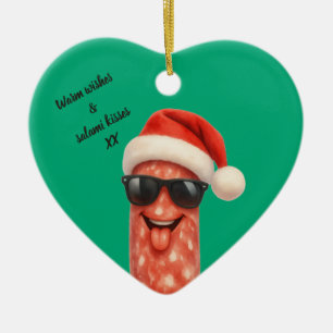 Ornamento De Cerâmica Beijos engraçados de salame de natal