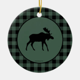 Ornamento De Cerâmica Beira preta verde da xadrez dos alces