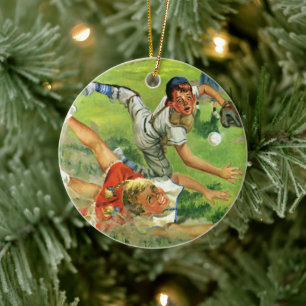 Ornamento De Cerâmica Beisebol Esportivo Vintage, Times de Crianças Joga