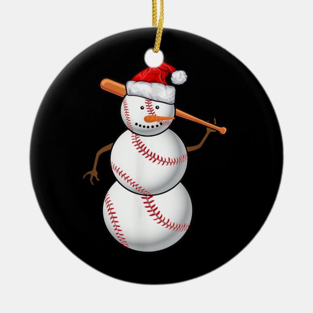 Ornamento De Cerâmica Beisebol Fan Snowman Feliz Natal Para Homens (Frente)