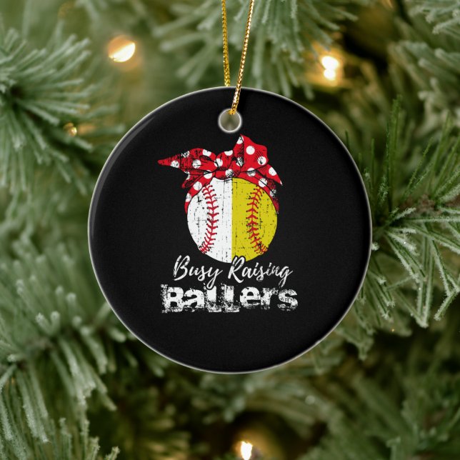 Ornamento De Cerâmica Beisebol Softball de Raising Ballers Ocupado (Árvore)