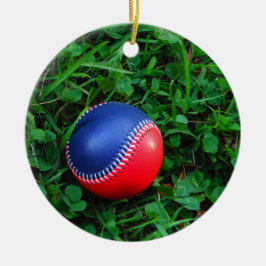 Ornamento De Cerâmica Beisebol Vermelho e Azul com Pintura Branca