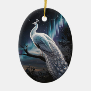 Ornamento De Cerâmica Bela Aurora Boreal Paisagem Pavão Branco