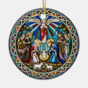 Ornamento De Cerâmica Bela Cena de Natal Sagrada Família Anjo