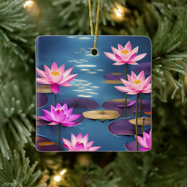 Ornamento De Cerâmica Bela Flores de Lotus Personalizadas, Natal (Árvore)