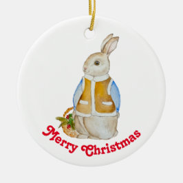 Ornamento De Cerâmica Bela lebre de Natal com uma cesta com farelo de sp