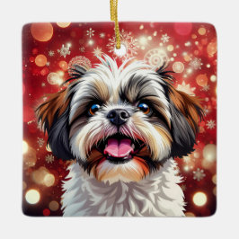 Ornamento De Cerâmica Bela Personalização Shih Tzu no Natal
