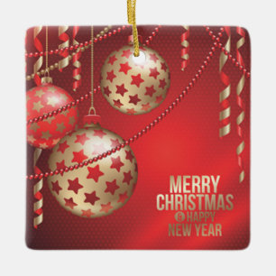 Ornamento De Cerâmica Bela praça de Natal Vermelha e Ouro