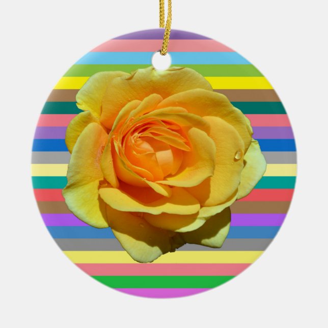 Ornamento De Cerâmica Bela rosa de arco-íris (Frente)