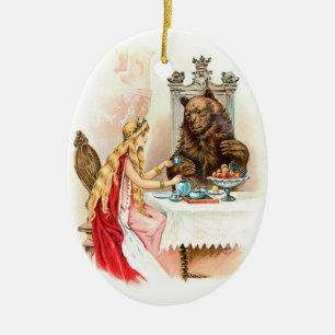 Ornamento De Cerâmica Beleza Em Rosa E A Besta