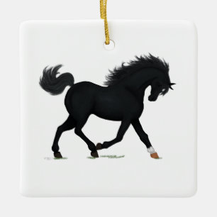 Ornamento De Cerâmica Beleza Negra Carneiro Personalizado de Cavalo de N