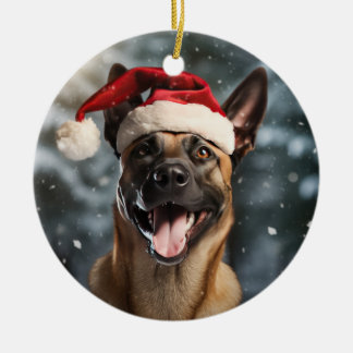 Ornamento De Cerâmica Belga Malinois Christmas Keepsaokesname