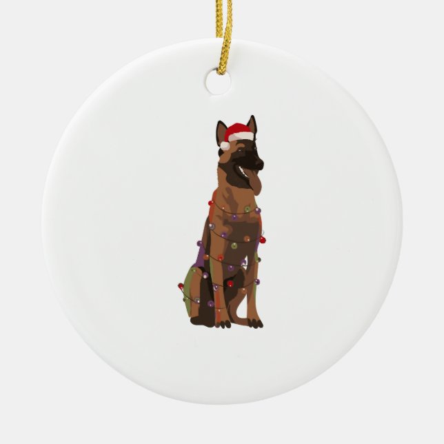 Ornamento De Cerâmica Belga Malinois Natal Luz Xmas Dog Lover (Frente)