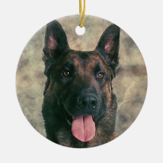 Ornamento De Cerâmica Belga Malinois - pastor belga - Maligator (Frente)