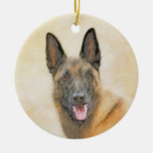 Ornamento De Cerâmica Belgian Malinois Painting - Cute Original Dog Art