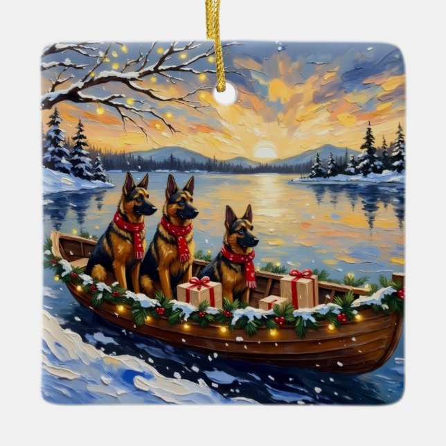 Ornamento De Cerâmica Belgian Shepherd Tervuren Christmas Boat Holiday (Frente)