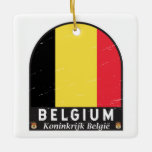 Ornamento De Cerâmica Bélgica Sinalizador Emblem Distestido Vintage<br><div class="desc">O emblema angustiado da Bélgica,  que inclui a bandeira e o casaco de armas.</div>
